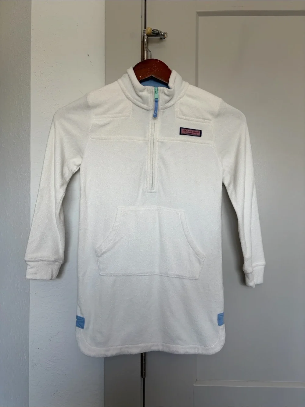 VINEYARD VINES QUARTER-ZIP FLEECE PULLOVER/SWIM COVER -UP DRESS WHITE KIDS SMALL